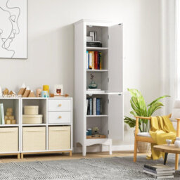 Costway Bathroom Tall Cabinet Slim Freestanding Storage Organizer Cupboard W/ 2 Doors - thumbnail 9