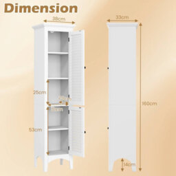Costway Bathroom Tall Cabinet Slim Freestanding Storage Organizer Cupboard W/ 2 Doors - thumbnail 3