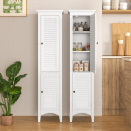 Costway Bathroom Tall Cabinet Slim Freestanding Storage Organizer Cupboard W/ 2 Doors - thumbnail 4