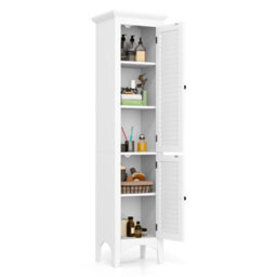 Costway Bathroom Tall Cabinet Slim Freestanding Storage Organizer Cupboard W/ 2 Doors - thumbnail 2