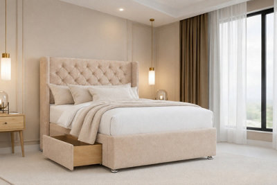 "Nexus Windsor Plush Divan, Pebble, 54"" Winged Hb, 2 Drawers Foot-End, Open Coil Mattress, Small Double" - image 1