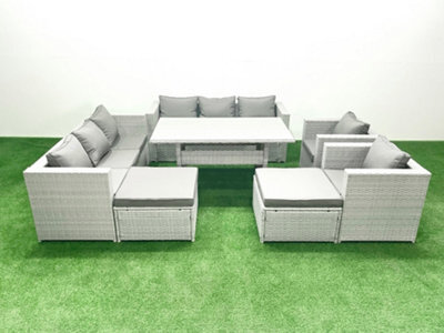 Fimous Rattan Garden Furniture Set Outdoor 8 Seater Patio Dinin G Sofa Sets Dining Table 2 Chairs 2 Big Stools - image 1