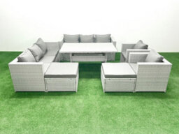Fimous Rattan Garden Furniture Set Outdoor 8 Seater Patio Dinin G Sofa Sets Dining Table 2 Chairs 2 Big Stools - thumbnail 2