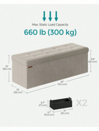 LEDREM Storage Ottoman, Foldable Small Ottoman Foot Rest, 38 X 110 X 38 Cm, Cube Ottoman With Storage, Load Up To 300 Kg - thumbnail 6