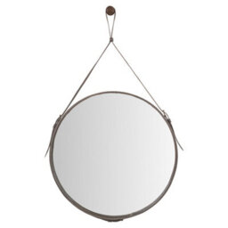 Pacific Lifestyle Round Wall Mirror Brown Leather Strap Frame 60Cm Contemporary - thumbnail 2