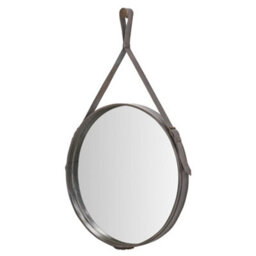 Pacific Lifestyle Round Wall Mirror Brown Leather Strap Frame 60Cm Contemporary - thumbnail 7