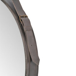 Pacific Lifestyle Round Wall Mirror Brown Leather Strap Frame 60Cm Contemporary - thumbnail 8