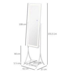 Homcom Led Lighted Full Length Mirror, Floor Standing Mirror With Storage Shelf - thumbnail 3