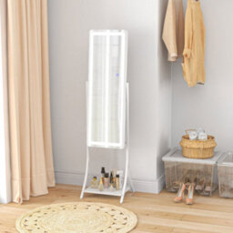 Homcom Led Lighted Full Length Mirror, Floor Standing Mirror With Storage Shelf - thumbnail 1