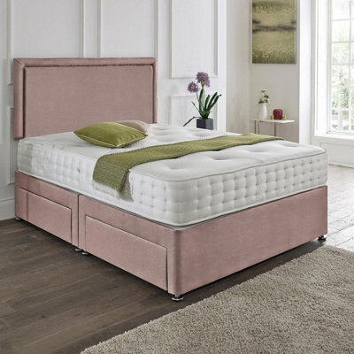 Dining Tables Seoul Matching Headboard Divan Set, 2 Drawer On Same Side With Sprung 1500 Comfort Mattress - Plush Dusty Pink - King - image 1