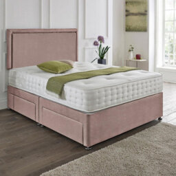 Dining Tables Seoul Matching Headboard Divan Set, 2 Drawer On Same Side With Sprung 1500 Comfort Mattress - Plush Dusty Pink - King - thumbnail 1
