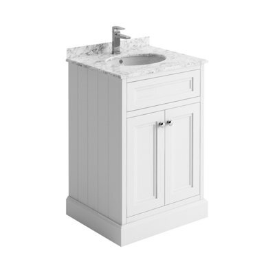 Plum&clay Fairmont Traditional White Square Floor Standing Bathroom Vanity Unit With Ceramic Basin & Marble Top (W)600mm - image 1