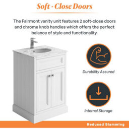 Plum&clay Fairmont Traditional White Square Floor Standing Bathroom Vanity Unit With Ceramic Basin & Marble Top (W)600mm - thumbnail 4