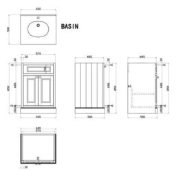 Plum&clay Fairmont Traditional White Square Floor Standing Bathroom Vanity Unit With Ceramic Basin & Marble Top (W)600mm - thumbnail 7