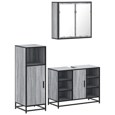 Berkfield Industrial 3 Piece Bathroom Furniture Set Grey Sonoma Engineered Wood