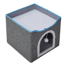 Living And Home Grey Foldable Cat Cave Kitten Igloo Pet Bed With Scratching Pad - thumbnail 4
