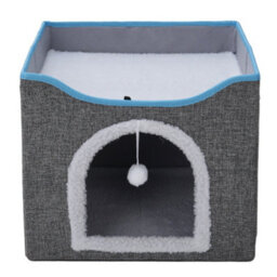 Living And Home Grey Foldable Cat Cave Kitten Igloo Pet Bed With Scratching Pad - thumbnail 3
