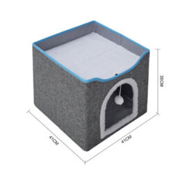 Living And Home Grey Foldable Cat Cave Kitten Igloo Pet Bed With Scratching Pad - thumbnail 6