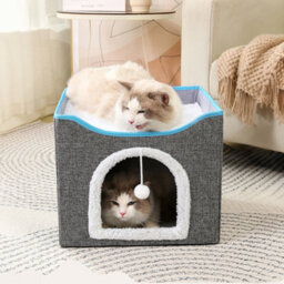 Living And Home Grey Foldable Cat Cave Kitten Igloo Pet Bed With Scratching Pad - thumbnail 1