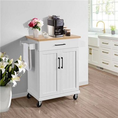 Kitchen Storage Island Cart Rolling Kitchen Cart With Shelves & Drawer White - image 1