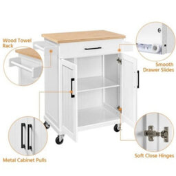 Kitchen Storage Island Cart Rolling Kitchen Cart With Shelves & Drawer White - thumbnail 3