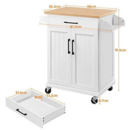 Kitchen Storage Island Cart Rolling Kitchen Cart With Shelves & Drawer White - thumbnail 2
