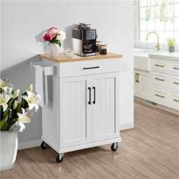 Kitchen Storage Island Cart Rolling Kitchen Cart With Shelves & Drawer White - thumbnail 1