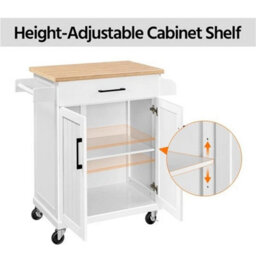 Kitchen Storage Island Cart Rolling Kitchen Cart With Shelves & Drawer White - thumbnail 4