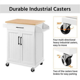 Kitchen Storage Island Cart Rolling Kitchen Cart With Shelves & Drawer White - thumbnail 5