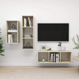 Berkfield 3 Piece Tv Cabinet Set Sonoma Oak Engineered Wood - thumbnail 1