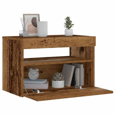 Berkfield Bedside Cabinet With Led Lights Old Wood 60X35X40 Cm Engineered Wood - image 1