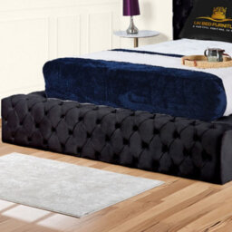 UKBEDFURNITURE Ambassador Black Plush Valvet Upholstered Bed Frame Only- Blackboard - 54 Inch Headboard - thumbnail 3