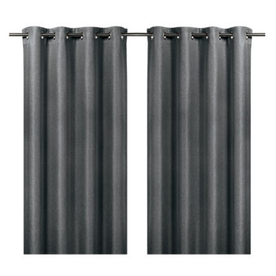 GoodHome Moggo Grey Chevron Lined Eyelet Curtain (W)167Cm (L)183Cm, Pair - image 1