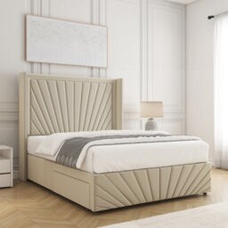 Bsspoke Nola Divan Bed Cream Plush Velvet With 54Inch Headboard & Footboard & No Mattress No Drawers In Double King 6Ft 3Ft 4Ft - thumbnail 2
