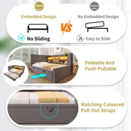 Btm Upholstered Daybed 90 X 190 Cm With Trundle, Usb Charging Station And Storage, Linen Grey - thumbnail 6
