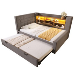 Btm Upholstered Daybed 90 X 190 Cm With Trundle, Usb Charging Station And Storage, Linen Grey - thumbnail 8