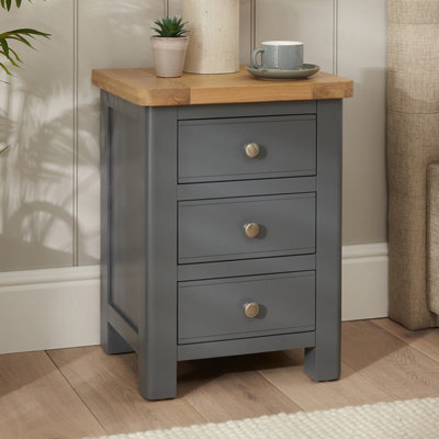 The Furniture Market Marbury Slate Grey Painted 3 Drawer Bedside Table Wooden Lamp Side Table Light Whitewash Oak Top For Bedroom And Living Room - image 1