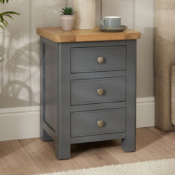 The Furniture Market Marbury Slate Grey Painted 3 Drawer Bedside Table Wooden Lamp Side Table Light Whitewash Oak Top For Bedroom And Living Room - thumbnail 1