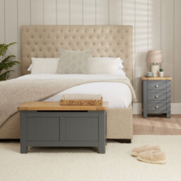 The Furniture Market Marbury Slate Grey Painted 3 Drawer Bedside Table Wooden Lamp Side Table Light Whitewash Oak Top For Bedroom And Living Room - thumbnail 5
