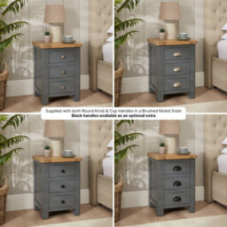 The Furniture Market Marbury Slate Grey Painted 3 Drawer Bedside Table Wooden Lamp Side Table Light Whitewash Oak Top For Bedroom And Living Room - thumbnail 4