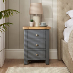 The Furniture Market Marbury Slate Grey Painted 3 Drawer Bedside Table Wooden Lamp Side Table Light Whitewash Oak Top For Bedroom And Living Room - thumbnail 3