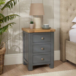 The Furniture Market Marbury Slate Grey Painted 3 Drawer Bedside Table Wooden Lamp Side Table Light Whitewash Oak Top For Bedroom And Living Room - thumbnail 2