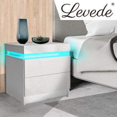 Levede 2 Drawer Bedside Table White High Gloss Rgb Led Nightstand Cabinet - image 1