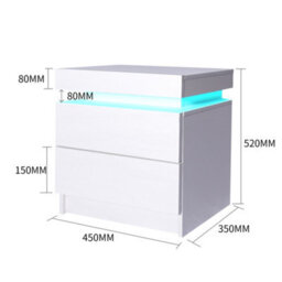 Levede 2 Drawer Bedside Table White High Gloss Rgb Led Nightstand Cabinet - thumbnail 4