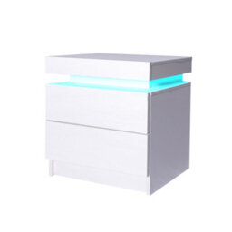 Levede 2 Drawer Bedside Table White High Gloss Rgb Led Nightstand Cabinet - thumbnail 2
