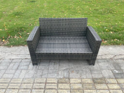 Fimous Dark Grey Pe Wicker Rattan Garden Furniture Set Love Sofa Outdoor Rectangular Dining Table Side Table - thumbnail 5