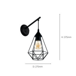 Eglo Tarbes Black Steel Retro Wall Light - Industrial Geometric Design (D) 27.5Cm - thumbnail 4