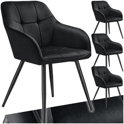 Tectake Set Of 4 Dining Chair Marilyn - Velvet Look, Quilted Pattern  - Black/black - image 1