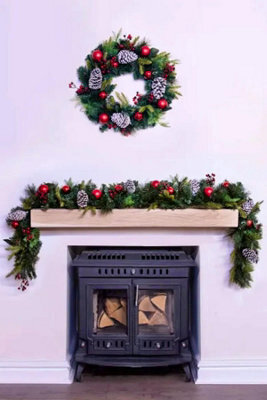Christmas Tree World 180Cm Decorated Mixed Pine Garland With Red Baubles - image 1