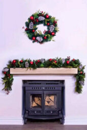 Christmas Tree World 180Cm Decorated Mixed Pine Garland With Red Baubles